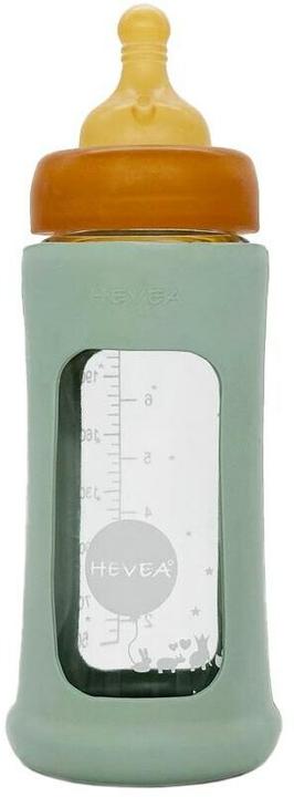 Hevea Glass baby bottle with rubber coating / wide neck (250 ml) / Seafoam Blue (250 ml)
