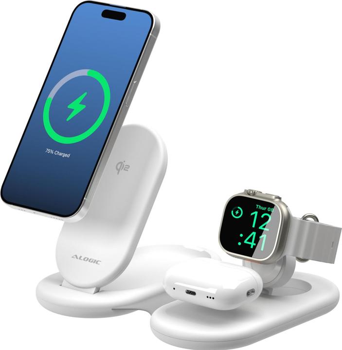 Actual product image Alogic PackAway 3in1 Qi2 Wireless Charging Stand White (35 W)