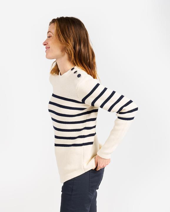 Immagine prodotto Tribord Pullover da donna in maglia navy, 100, beige a righe blu navy (M)