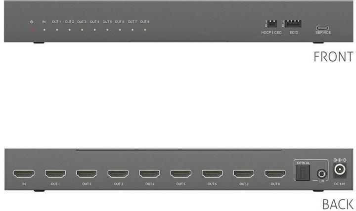 Produktbild Purelink PureTools - 1x8 HDMI2.1 Splitter - 48Gbps - 8K (60Hz 4:2:0) 12 bit, Audio De-Embedding und Signal M