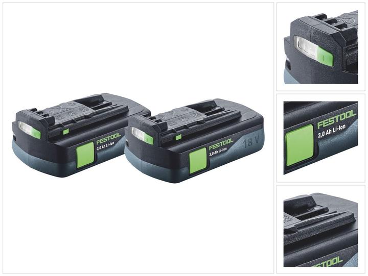 Immagine prodotto Festool Batteria 2x BP 18 Li 3,0 C Batteria 18 V 3,0 Ah / 3000 mAh Li-Ion ( 2x 577658 ) con (18 V)