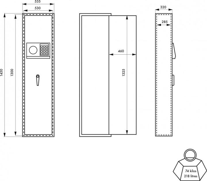 Produktbild Thirard Gewehrschrank Monteria, elektronischer Verschluss mit Code, 4 Riegel, Kapazität für 5 Gewehre