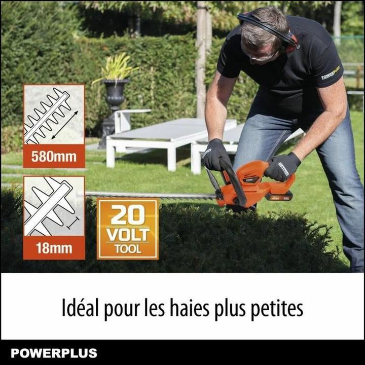 Produktbild Powerplus Dual Power Heckenschere 20V 20V 580mm - inkl. Akku 20V 2.0Ah und Ladegerät (Akkubetrieb)