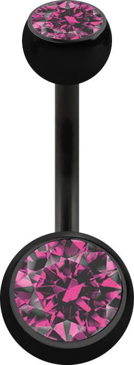 Produktbild Star Piercing Banane schwarz mit zwei Kugeln Kristall pink (Chirurgenstahl 316L, ohne Messing)
