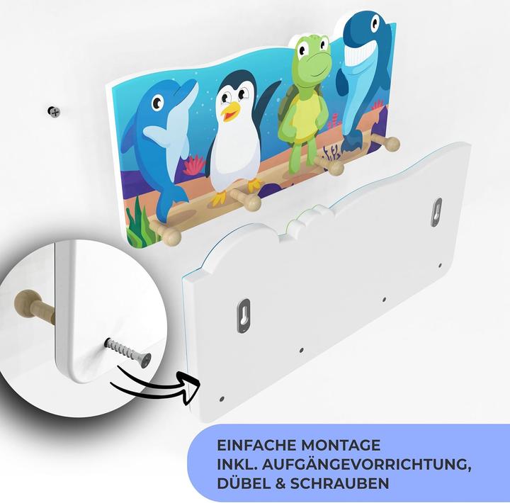 Image du produit Bunnyboo Kindergarderobe aus Holz mit 4 Haken (Unterwasser)