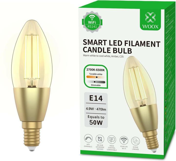 Actual product image Woox R5141 Smart Lighting Intelligent Light Bulb Wi-Fi/Bluetooth (E14, 470 lm, 1x)