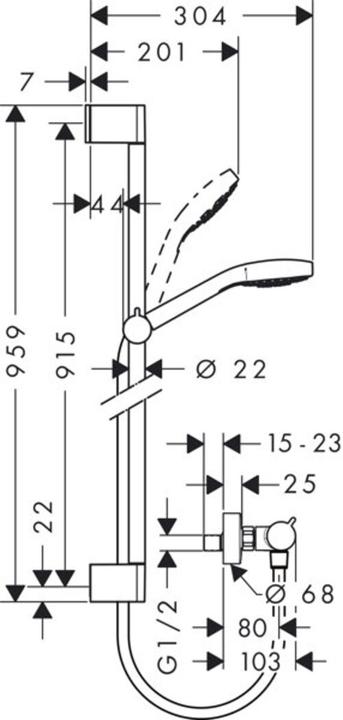 Produktbild hansgrohe HG Brausekombi RAINDANCE Croma Sel S Var Shower Set 90cm we/chr