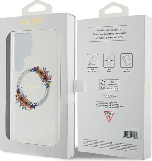 Produktbild Guess GUHMS24LHFWFCT S24 Ultra S928 przeźroczysty/transparent hardcase IML Flowers Wreath MagSafe (Samsung Galaxy S24 Ultra)