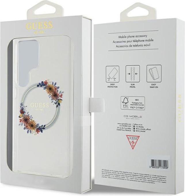 Actual product image Guess GUHMS24LHFWFCT S24 Ultra S928 przeźroczysty/transparent hardcase IML Flowers Wreath MagSafe (Samsung Galaxy S24 Ultra)