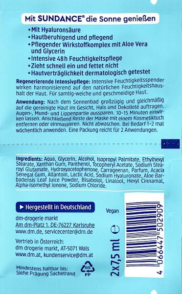 Nährwerte und Zutaten dm Sundance After Sun (15 ml, After Sun Gel)