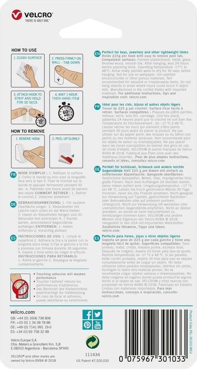 Image du produit Velcro brand VELCRO® Micro-crochets adhésifs VELCRO® 225g, 8 pcs. repositionnables blanc blanc Contenu :
