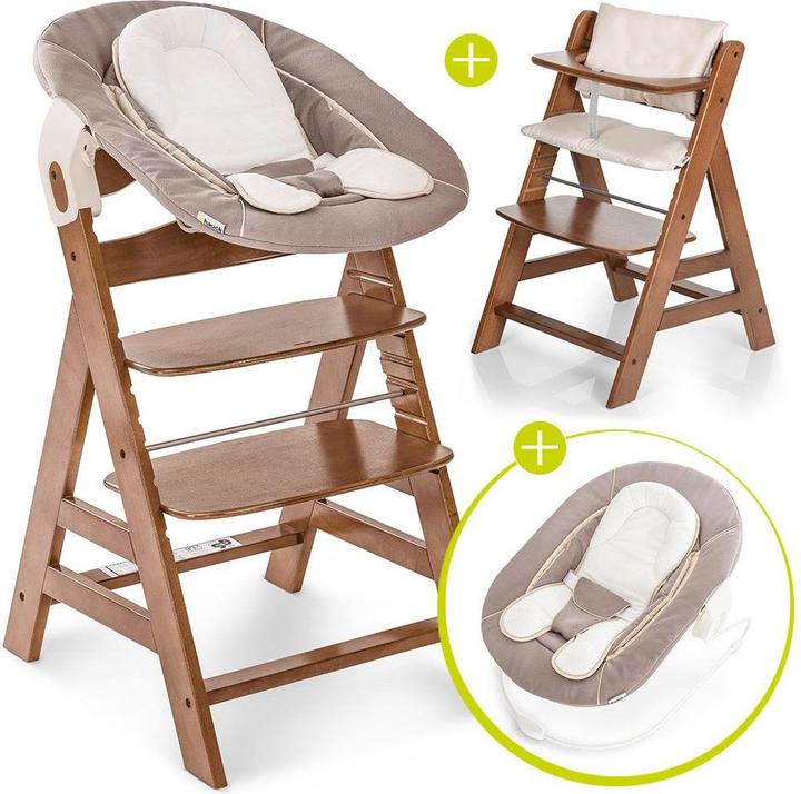 Actual product image Hauck Highchairs Alpha Plus Walnut Newborn Set - 4-piece highchair (Highchair, Stair high chair)