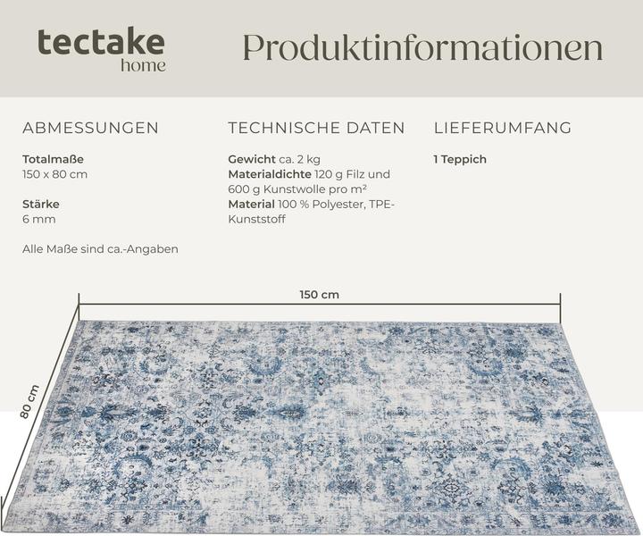 Actual product image tectake Vintage Designer Rug Amara, Low Pile (150 x 80 cm)