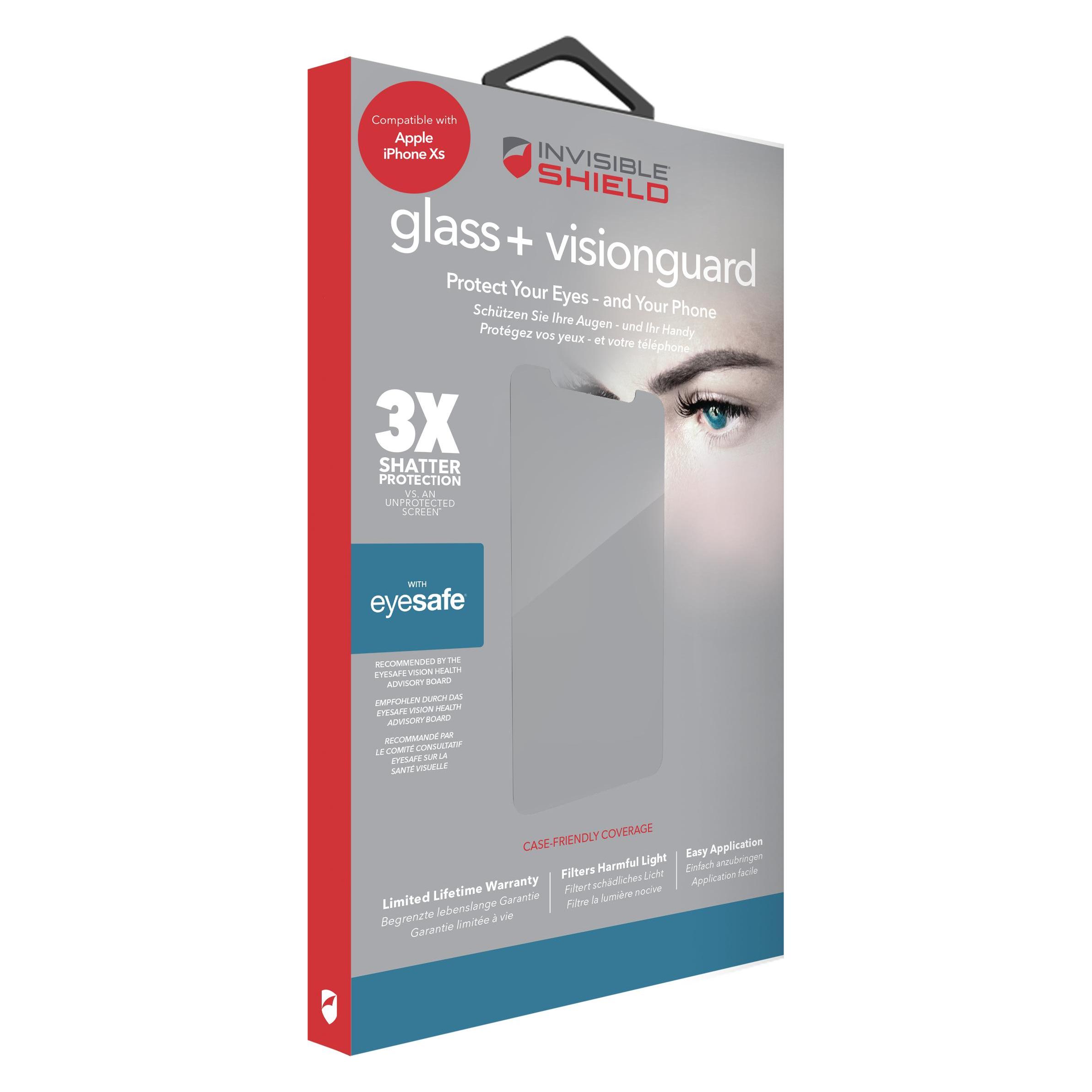 InvisibleShield Verre+ VISIONGUARD (1 pcs, Apple iPhone XS), Téléphone portable : film de protection, Transparent