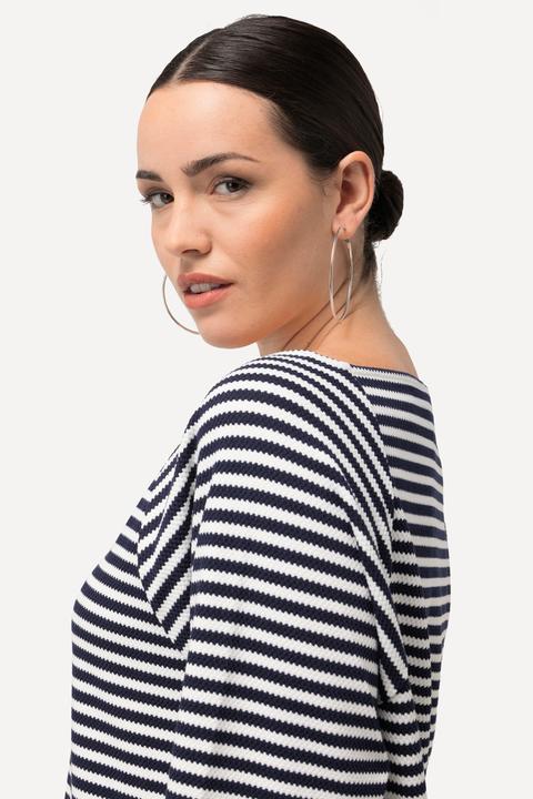 Image du produit Ulla Popken Sweat rayé en tissu texturé. Encolure carrée et manches longues (42, 44)