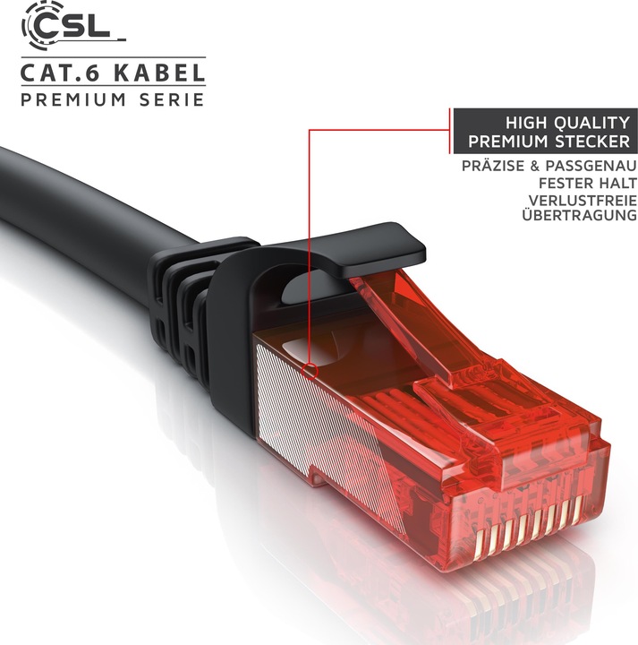 Produktbild CSL CAT.6 Netzwerkkabel - Ethernet Gigabit Lan Kabel RJ45 - Patchkabel - komp. CAT.5 CAT.6 CAT.7 CAT.8 (UTP, CAT6, 25 m)