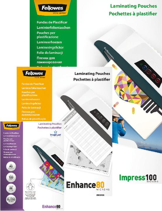 Produktbild Fellowes A4, 80 Mikron, selbsklebend (A4, 100 Stück, 80 µm)