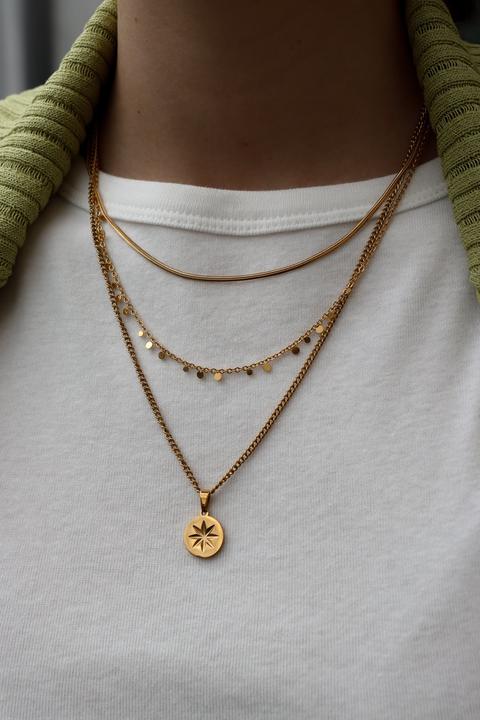 Image du produit Tara Style Boho Coins Collier - Collier (waterproof) (Acier inoxydable 18k plaqué or, 100% résistant à l'eau)