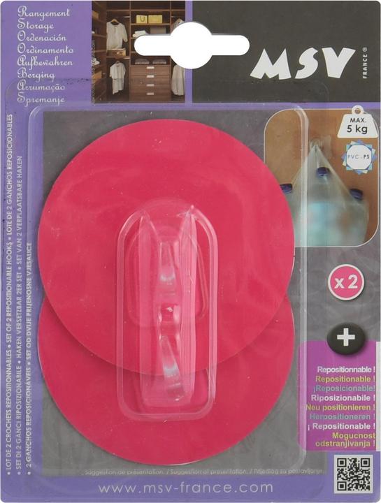 Actual product image MSV Patère Transparent Sur Fond Rond 8cm Fuchsia