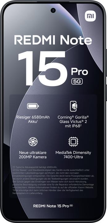 Produktbild Xiaomi Redmi Note 15 Pro 5G (256 GB, Black, 6.83", Dual SIM, 5G)
