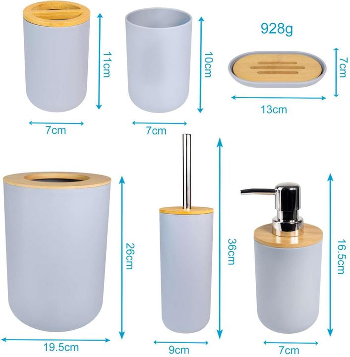 Image du produit Intirilife Badezimmer Zubehör Set inkl. Zahnputzbecher Seifenschale Seifenspender Toilettenbürste