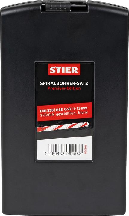 Produktbild Stier Spiralbohrer-Set Premium DIN 338 HSS-Co8 1-13mm 25-teilig in Kassette (1.0 mm, 1.5 mm, 10.0 mm, 10.5 mm, 11 mm, 11.5 mm, 12 mm, 12.5 mm, 13 mm, 2.0 mm, 2.5 mm, 3.0 mm, 3.5 mm, 4.00 mm, 4.5 mm, 5.0 mm, 5.5 mm, 6.0 mm, 6.5 mm, 7.0 mm, 7.5 mm, 8.5 mm, 9.00 mm, 9.5 mm, Ø 8.0 mm)