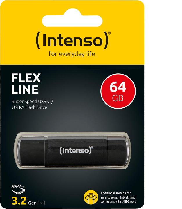 Actual product image Intenso USB Stick Flex Line 64GB USB 3.2 GEN 1X1 Black (64 GB, USB-A, USB-C)