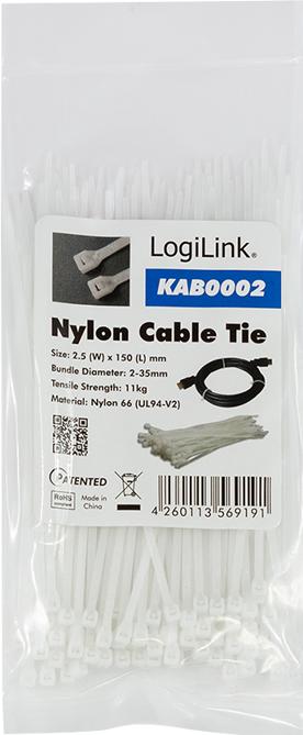 Produktbild LogiLink Kabelbinder Set 100 Stück, Länge: 150 mm, Stärke: 2,5 mm (Kunststoffkabelbinder, 150 mm, 100 Stk.)
