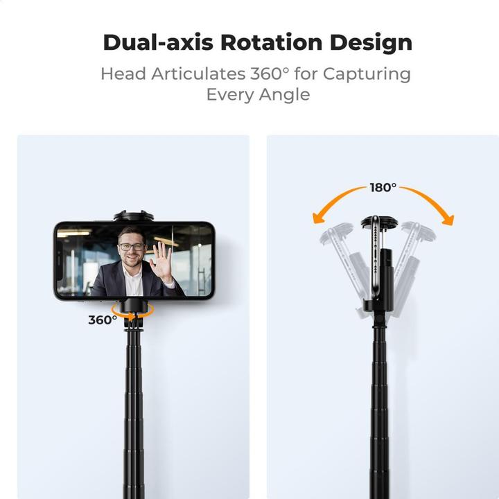 Actual product image K&F Concept X96 1.75M Phone Selfie Stick with 9 Buttons Bluetooth Remote Control, Phone Holder (Black)