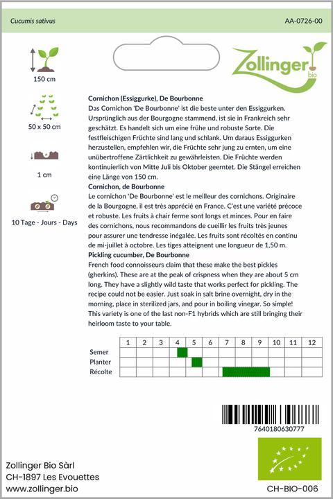 Image du produit Zollinger Bio Cornichon (cornichon), De Bourbonne (Germes)