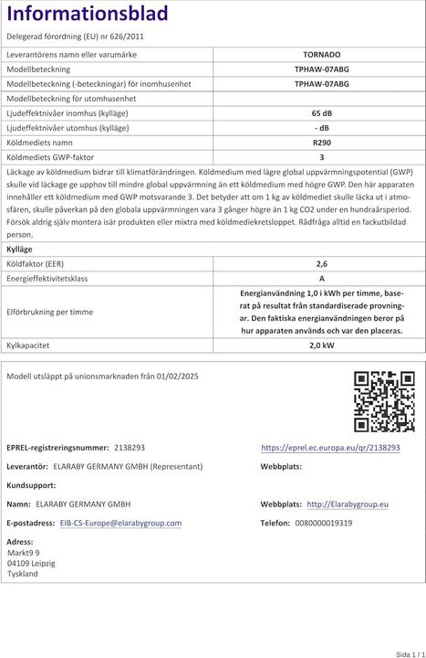 Produktbild Tornado Klimaanlage TPHAW-07ABG / AC Monoblock 7K.BTU Weiss (7000 BTU/h)