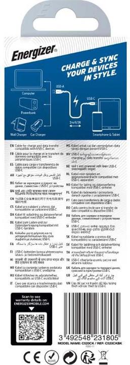 Productafbeelding Energizer Metalen / gevlochten nylon kabel - USB-C - 2 m, zwart (2 m)