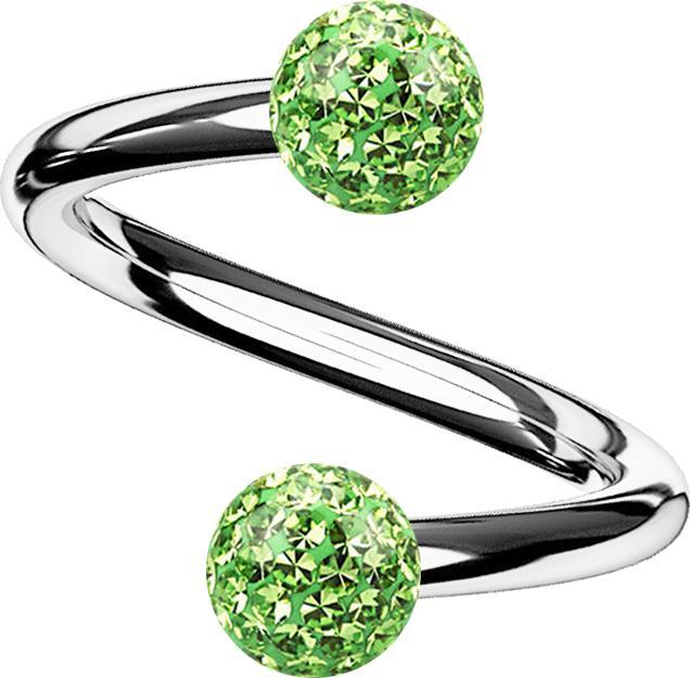 Actual product image Star Piercing Spirale silber mit zwei Kristallkugeln hellgrün Epoxy Schutzschicht (without brass, Titanium)
