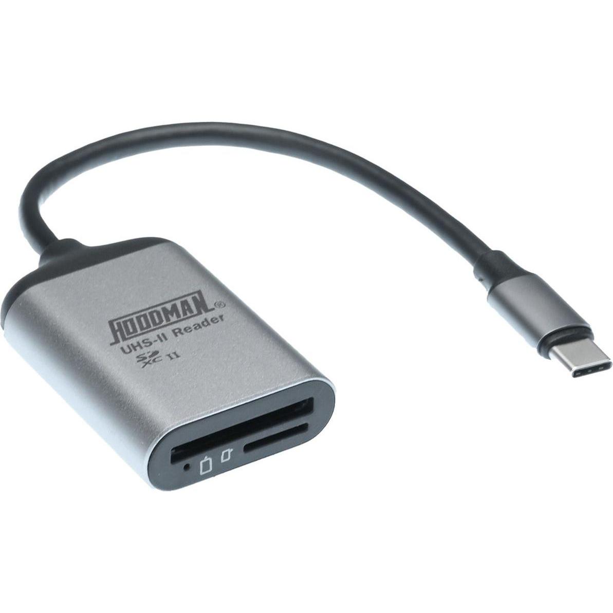 Hoodman Lettore di schede di memoria Steel SD e Micro SD UHSII abilitato USB 3.2 Gen 1 (USB-C 3.2 Gen 1), Lettore di schede di memoria