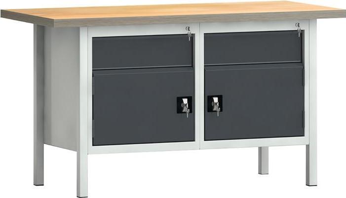 KLW Werkbank PW 700 B1500xT700xH840mm Buche Multiplex lichtgrau, RAL 7035 anthrazitgrau, RAL 7016 2 S... (150 cm, 70 cm)