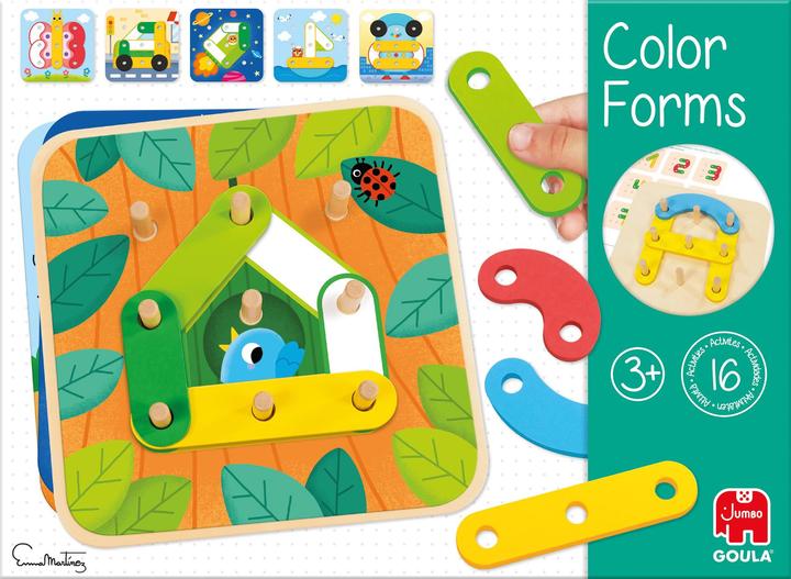 Goula Colour shapes, d/f/i 8 boards, 22 parts made of wood, booklet, from 3 years onwards (German, French, Italian, English)