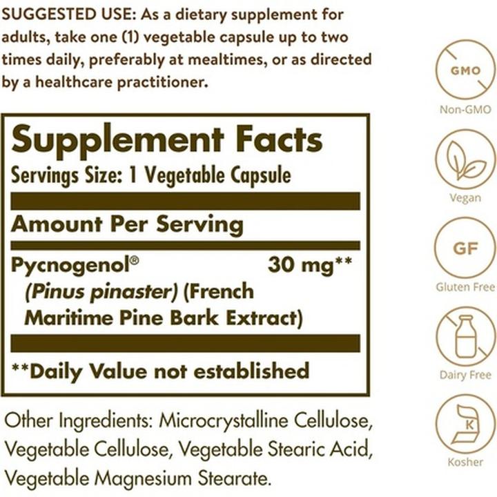 Produktbild Solgar PYCNO-OPC Pflanzliche Kapseln (30 Stk) (30 Stück, Kapseln, 101 g)