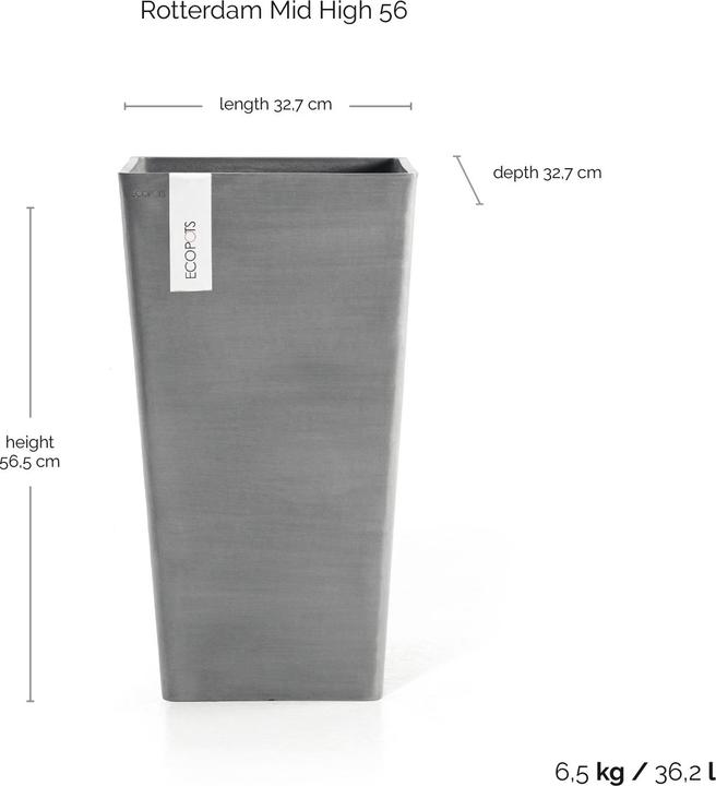 Actual product image Ecopots Rotterdam halbhoch (31 x 31 x 56.50 cm)