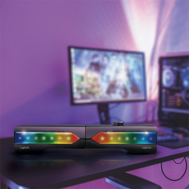 Immagine prodotto LogiLink Soundbar mobile con luce per feste, sistema audio da gioco 2 in 1 (6 W, Canale 2.0)