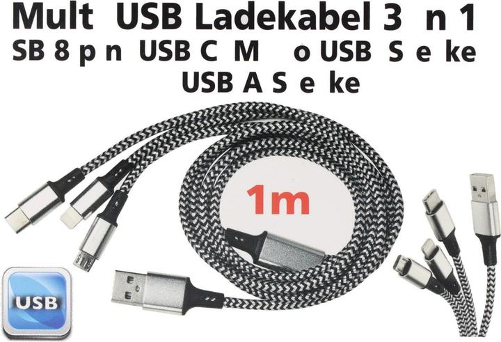 Image du produit Heitech 3 en 1 (1 m, USB 2.0)