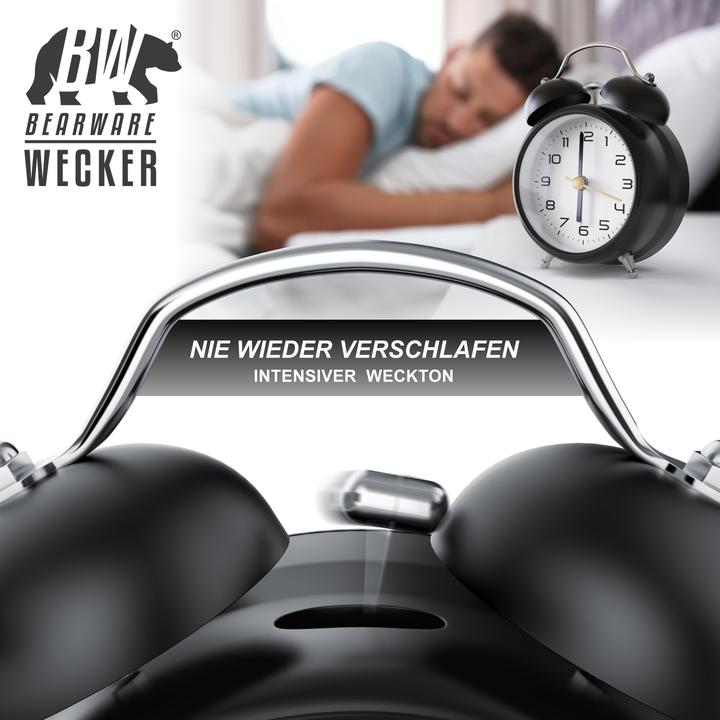 Produktbild Bearware Analoger Wecker klassisches Design, ohne Ticken, lauter Weckton, Batteriebetrieb, metall, schwarz