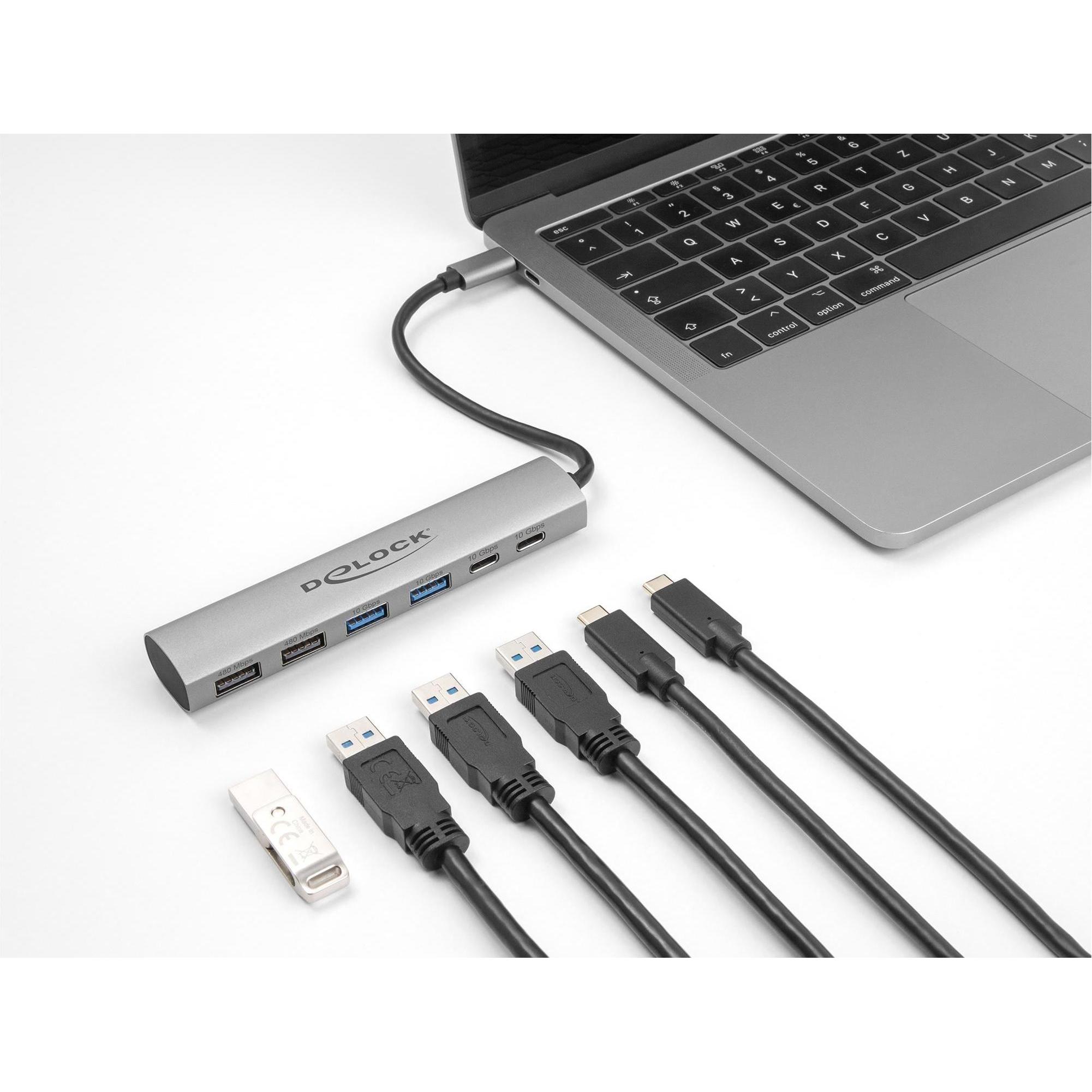 Thumbnail - Delock USB Hub (USB-C, 6 Ports), Dockingstation + USB Hub, Grau