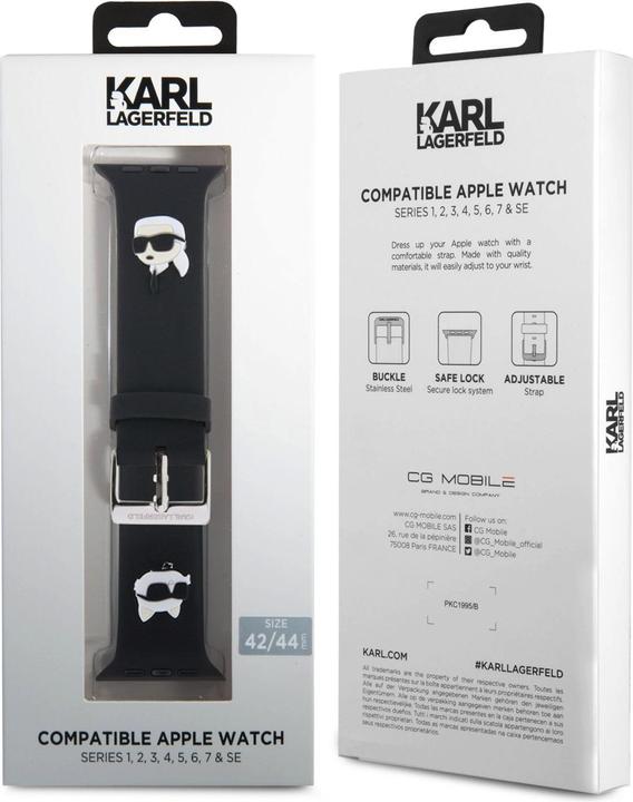 Produktbild Karl Lagerfeld Pasek KLAWLSLKCNK Apple Watch 42/44/45mm czarny/black strap 3D Rubber Karl&Choupette (Kunststoff, Silikon)