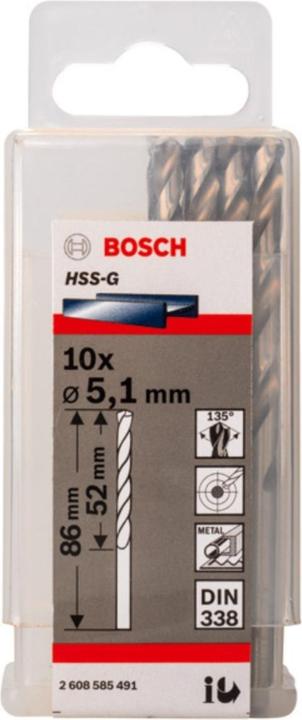 Produktbild Bosch Professional Zubehör PRO Metal HSS-G Spiralbohrer, 5,1 x 52 x 86 mm (5.1 mm)