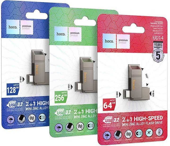Produktbild Hoco Memory cards pendrive USB A + USB C + Type C UD14 256GB USB3.2 (256 GB, USB-A, USB-C)