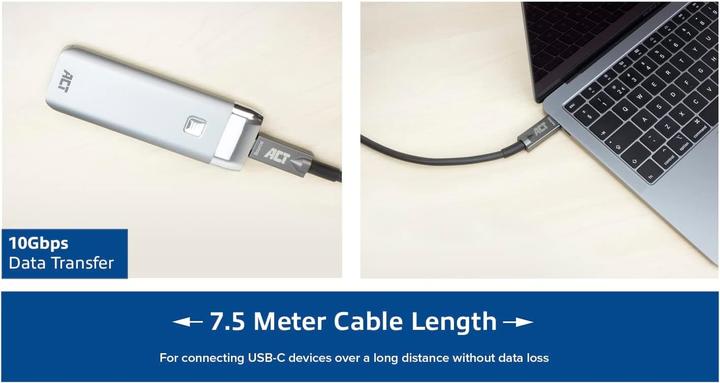 Produktbild ACT USB-C 3.2 Gen2 Active Optical Cable (AOC) connection cable, 7.5m (7.50 m, USB 3.2 Gen 2, 60 W)