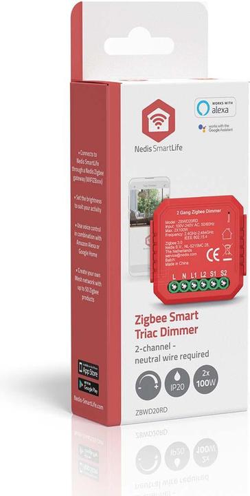 Actual product image Nedis ZBWD20RD SmartLife Power Switch Zigbee 3.0-2x100 W-Terminal Anschluss-App erhältlich für: Andro
