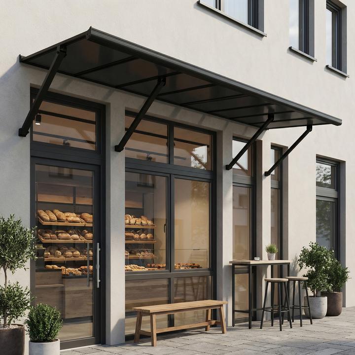 Actual product image Palram Canopia | Augustine 9.6ft Door Awning Black Structure / Opaque Grey Panels