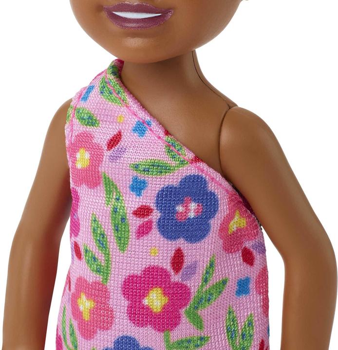 Actual product image Mattel Chelsea doll (brunette) in flower print dress, toys for children over 3 years old