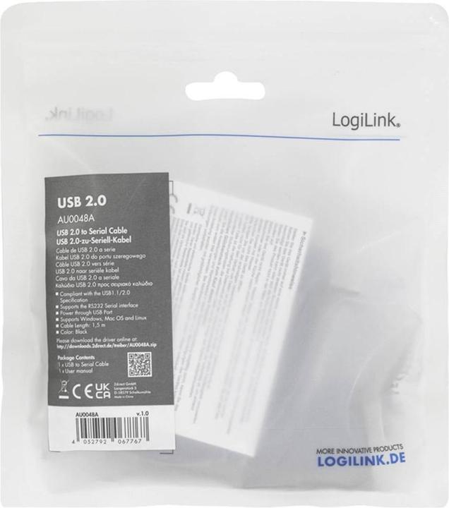 Immagine prodotto LogiLink Cavo adattatore USB 2.0 RS232, nero, 1,5 m Connettori: Connettore USB-A, connettore DB9 (1.50 m)